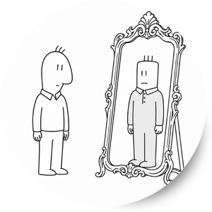Cuaderno de ejercicios, espejo y brújula para reflexionar sobre los objetivos y el rumbo personal